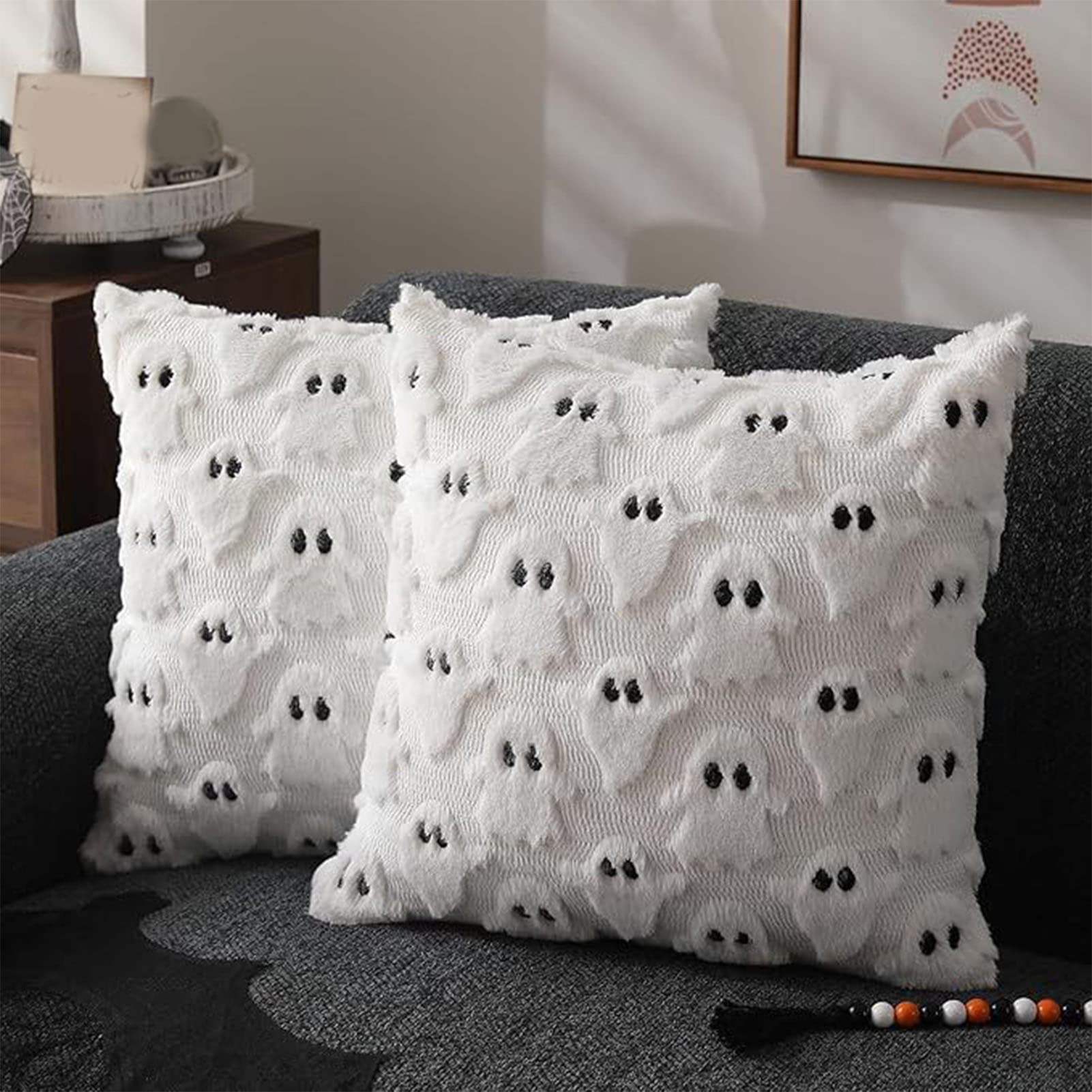 Ghost Plush Throw Pillow Covers for Sofa, Set of 2
